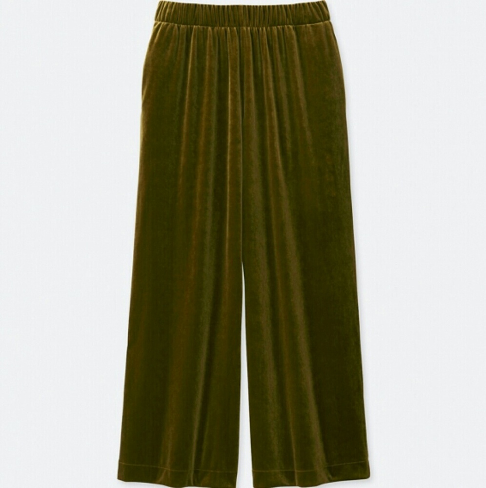 Uniqlo green velvet velour wide pants
